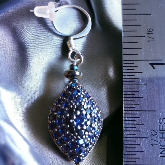 Sapphire Blue & Silver Handcrafted Dangle Earrings - Picture 8 of 9